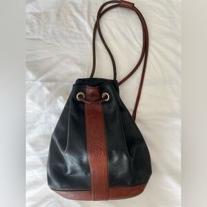 Marino Orlandi Italian Leather Bucket Bag Black & Cognac Drawstring
